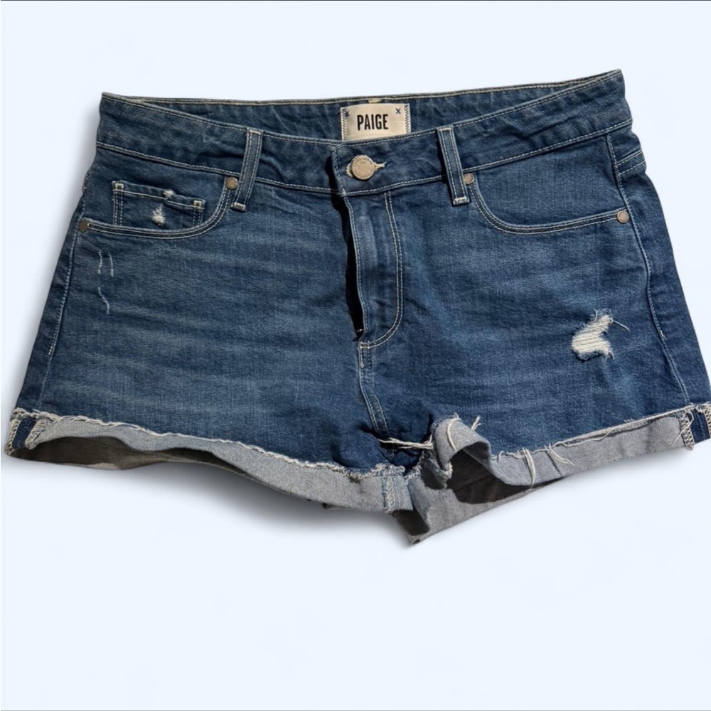 PAIGE Women's Distressed Blue Jean Shorts